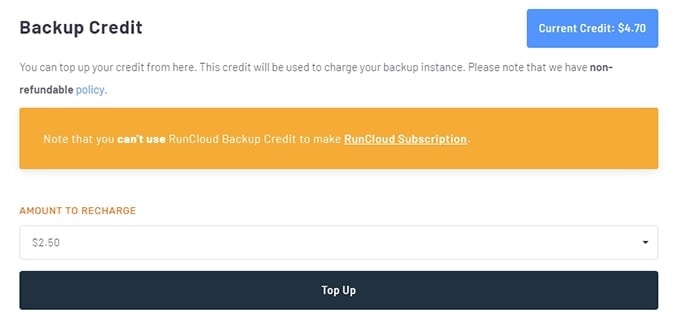 RunCloud Backup Credit